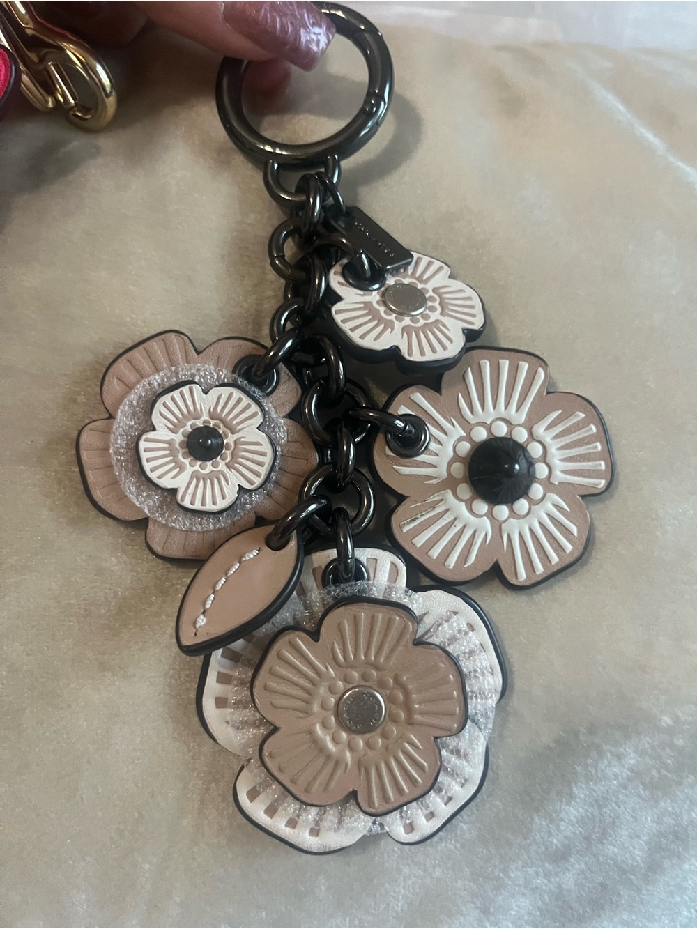 Coach Tea Rose  Charm Keychain in Taupe & Ivory